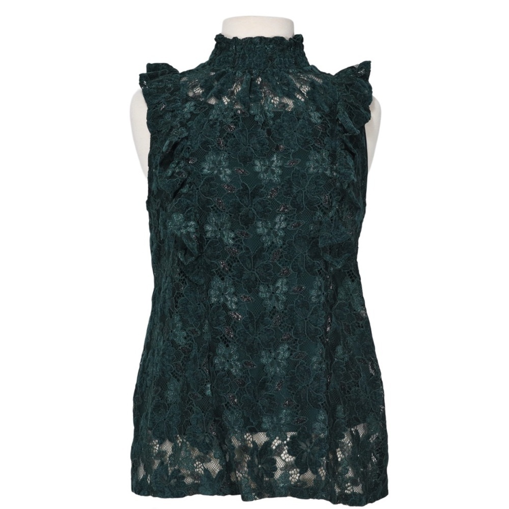 Cable & gauge velvet green lace blouse size medium mock neck